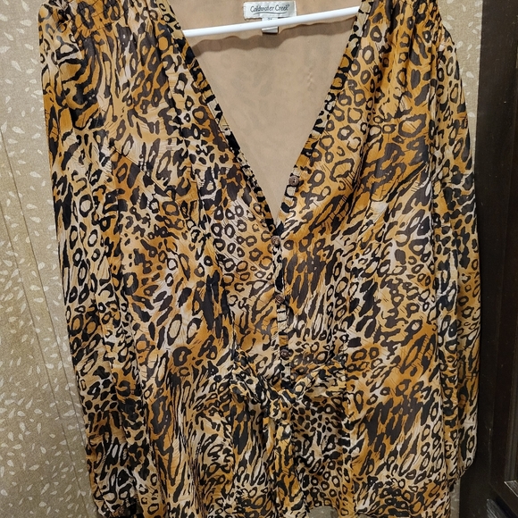 Coldwater Creek Sheer Animal Print Top - Picture 3 of 4